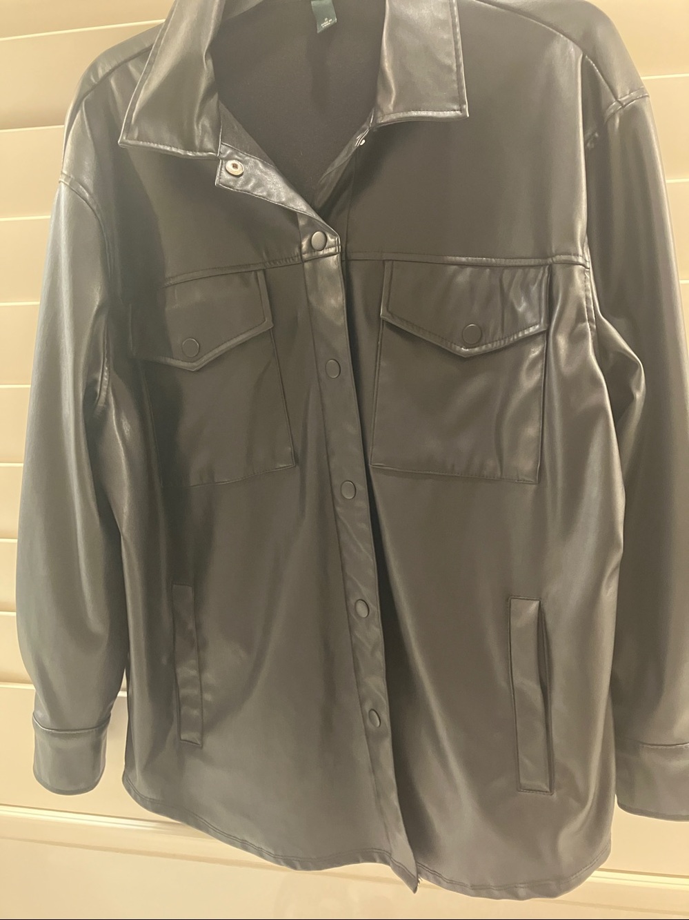 Wild Fable Black Faux Leather Button-Up Shacket